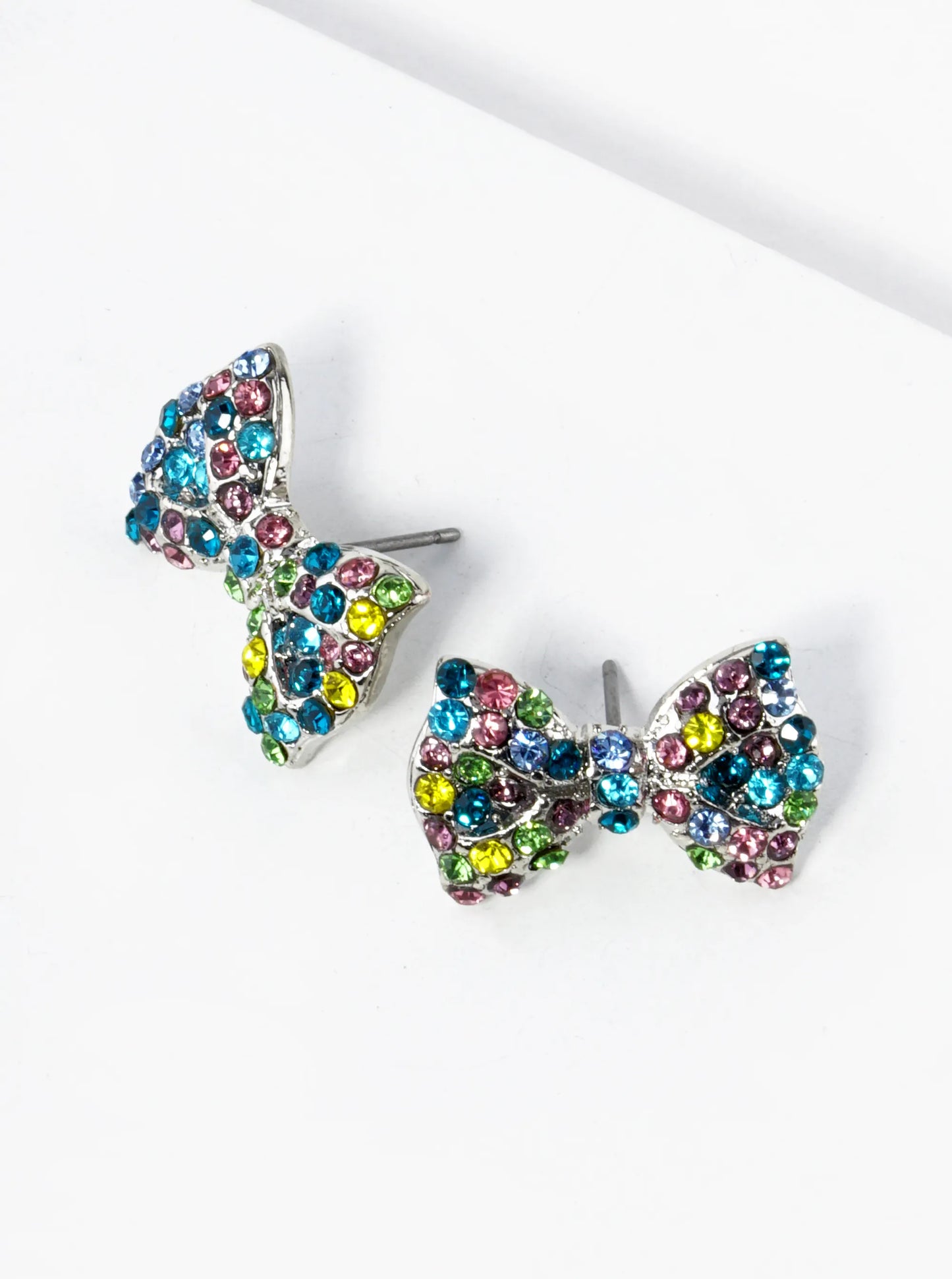 Crystal Pave Ribbon Bow Stud Earrings