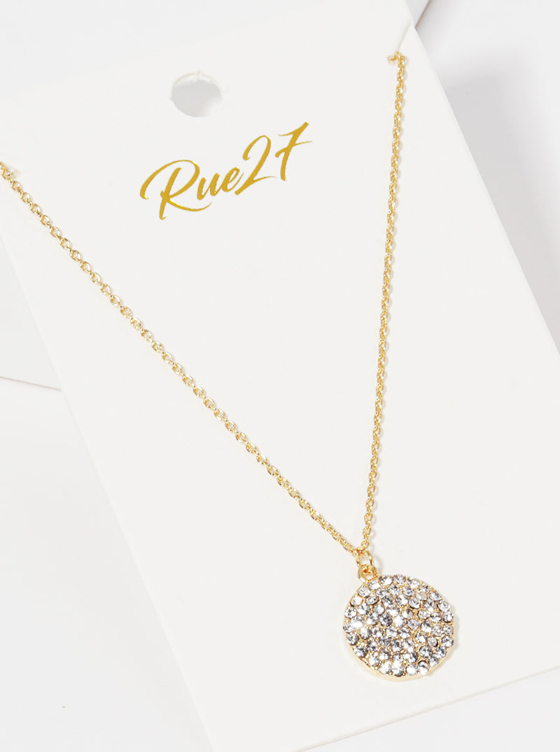 Crystal Pave Round Shaped Pendant Delicate Necklace