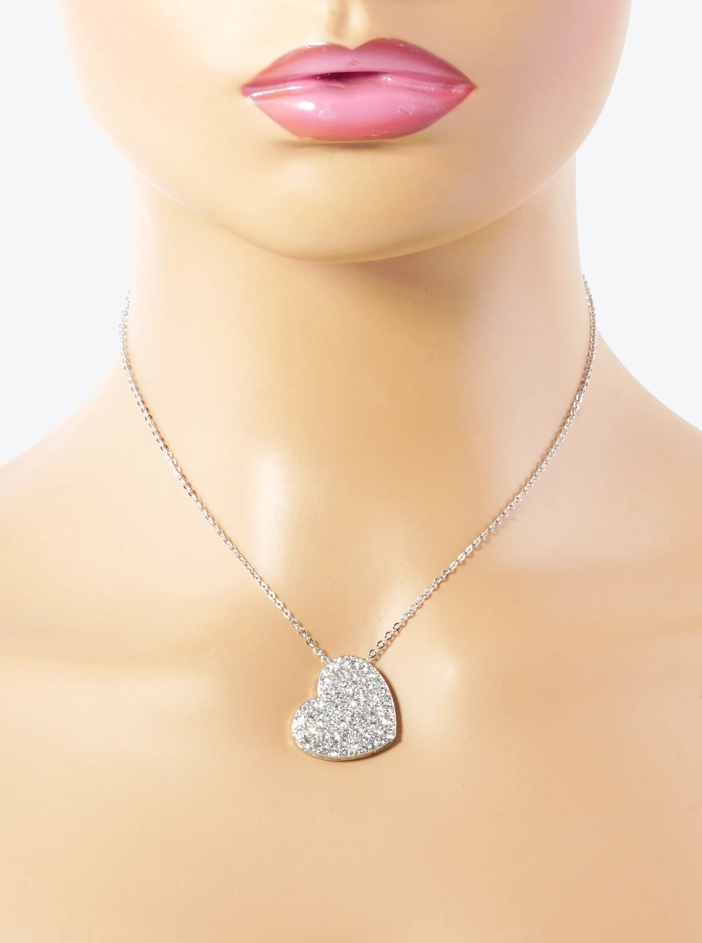 Crystal Pave Sideways Heart Pendant Necklace