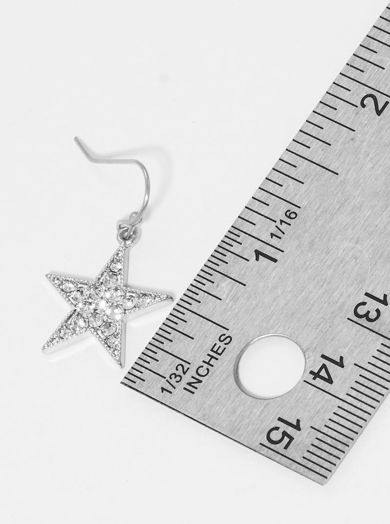 Crystal Pave Star Fish Hook Dangle Drop Earrings