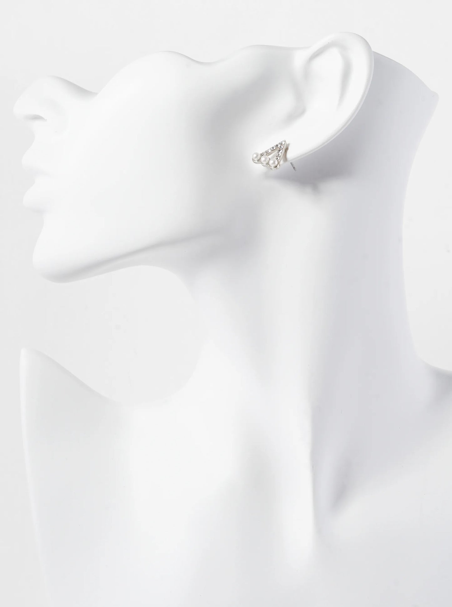 Crystal Pave Three Pearl Beaded 13mm Triangle Stud Earrings