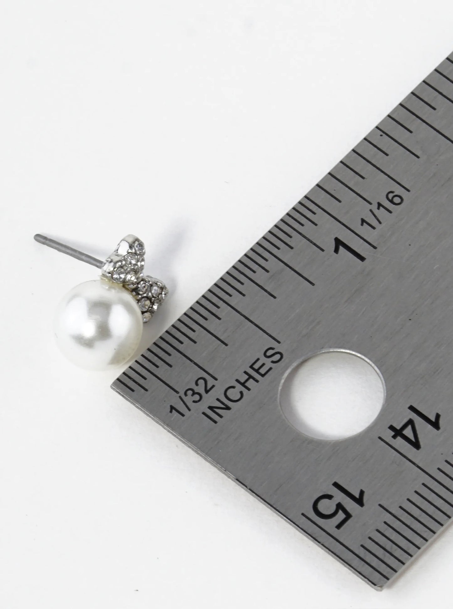 Crystal Pave Tiny Ribbon Bow With Pearl Bead Stud Earrings