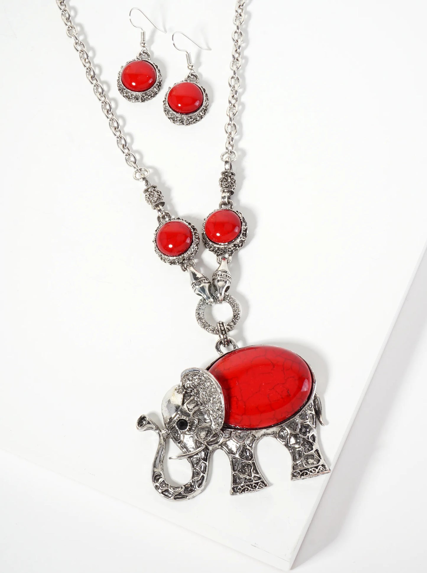 Crystal Semi-Precious Natural-Stone Pendant 18-Inch Statement Necklace Set-with-Earrings