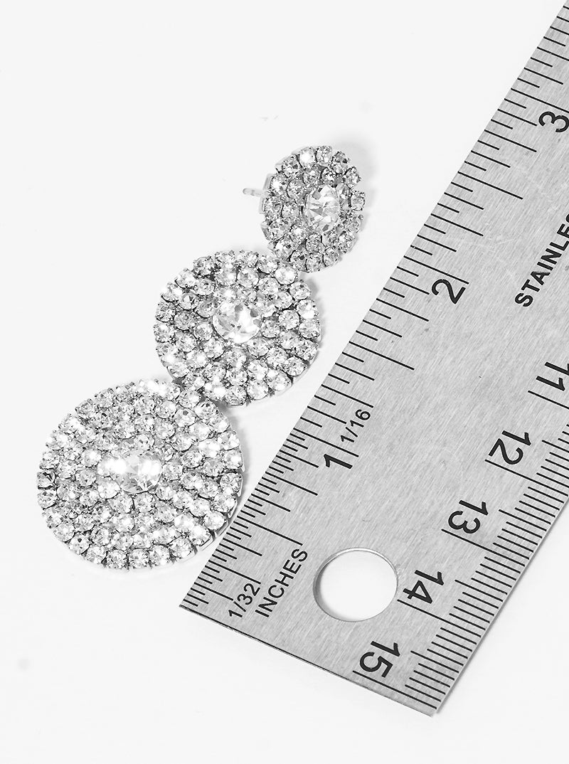 Crystal Stone Graduated Round Post Drop Earrings