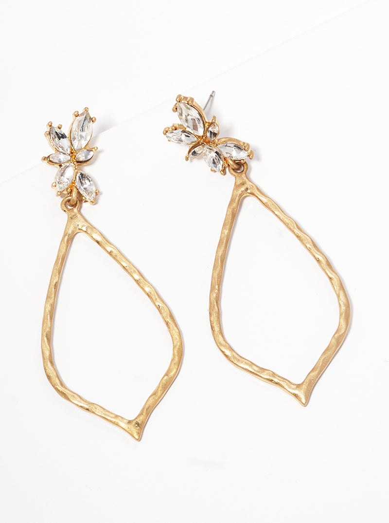 Crystal Hammered Moroccan Shape Metal Post Dangle Drop Earrings