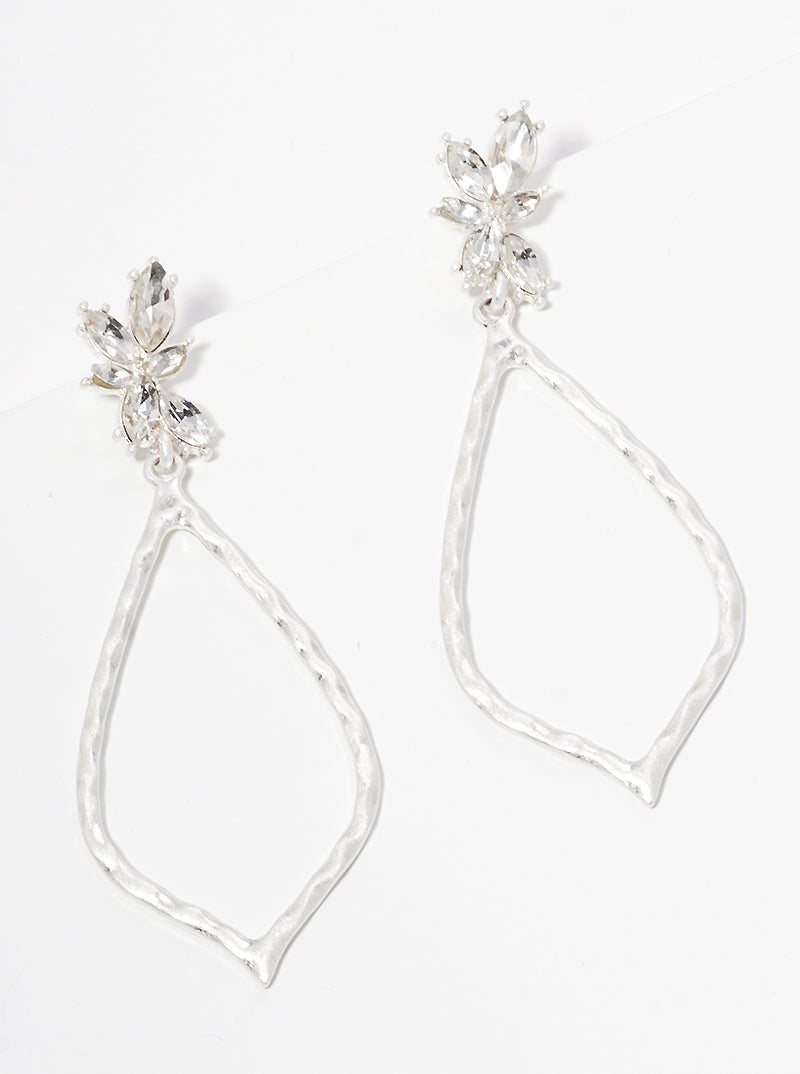 Crystal Hammered Moroccan Shape Metal Post Dangle Drop Earrings