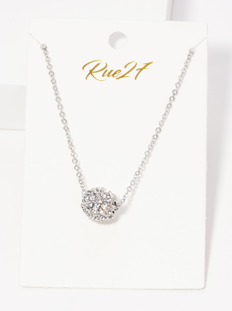 Crystal Pave Ball Pendant Necklace