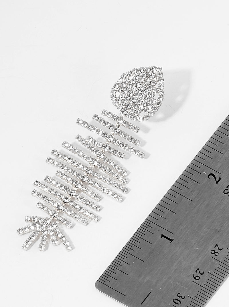 Crystal Pave Fishbone Dangle Drop Earrings
