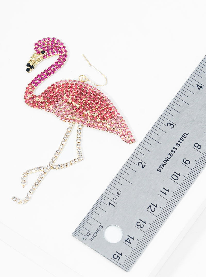 Crystal Pave Flamingo Shape Fun Post Dangle Drop Earrings