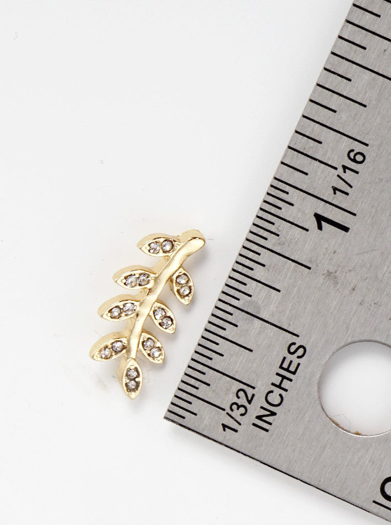 Crystal Pave Hammered Leaf Metal Post Stud Earrings