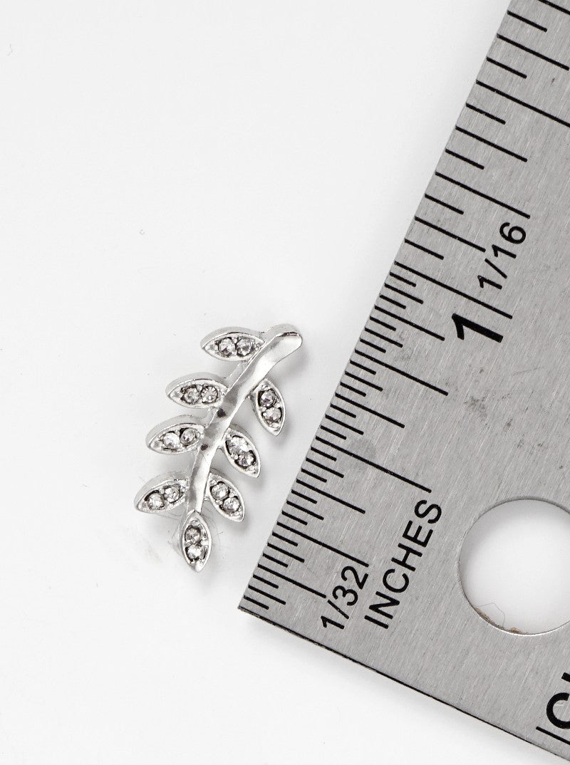 Crystal Pave Hammered Leaf Metal Post Stud Earrings
