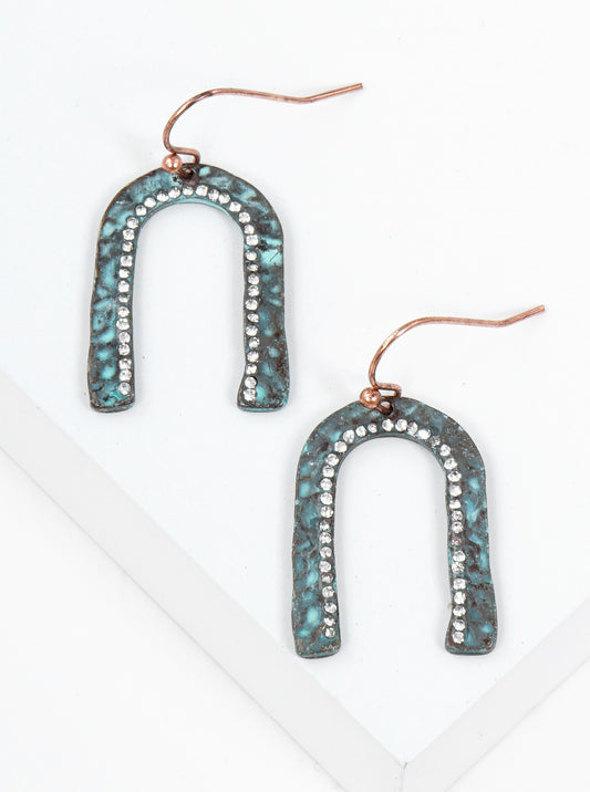 Crystal Pave Hammered Metal Arch Lightweight Fishhook Dangle Drop Earrings