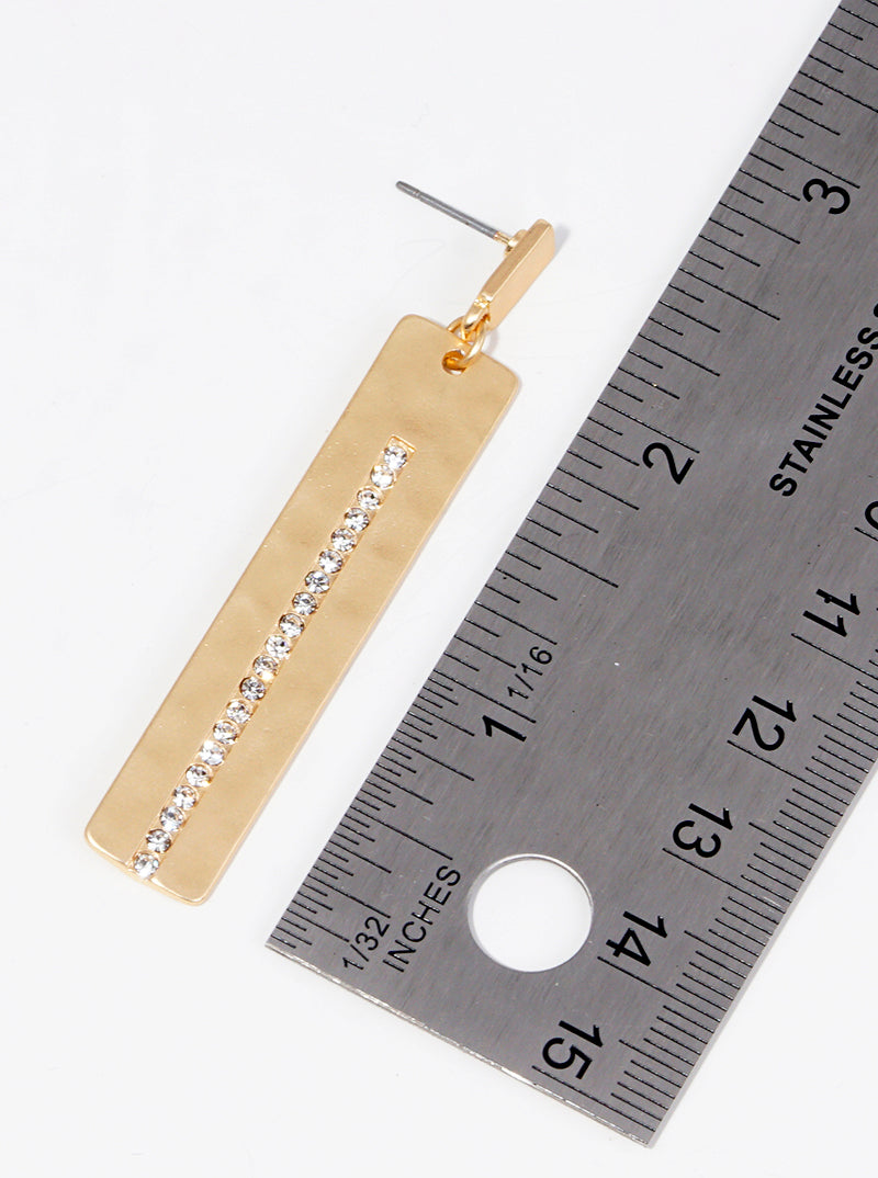 Crystal Pave Hammered Rectangle Bar Drop Dangle Earrings