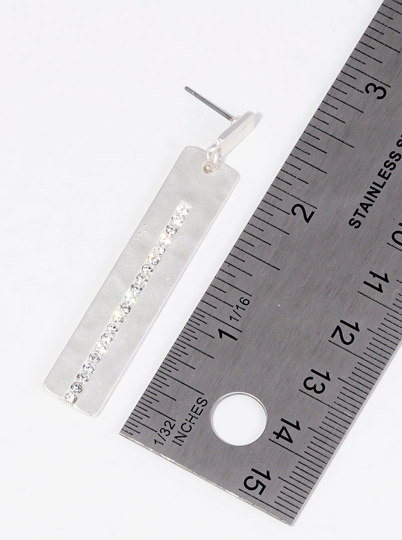 Crystal Pave Hammered Rectangle Bar Drop Dangle Earrings