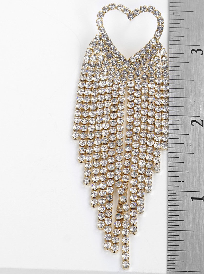 Crystal Pave Heart Chandelier Tassel Drop Earrings