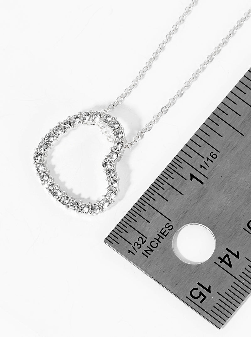 Crystal Pave Open Slanted Heart Pendant Necklace