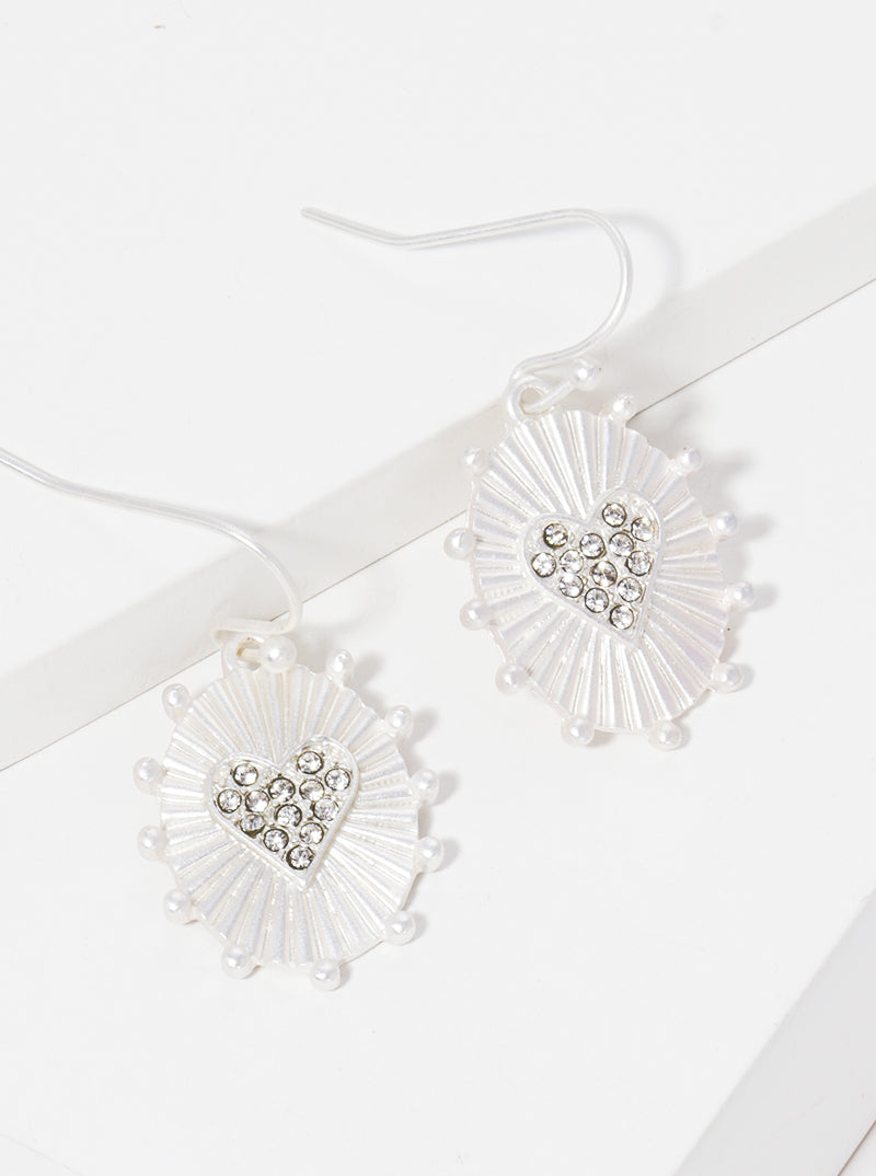Crystal Pave Oval Heart Fish Hook Dangle Drop Earrings