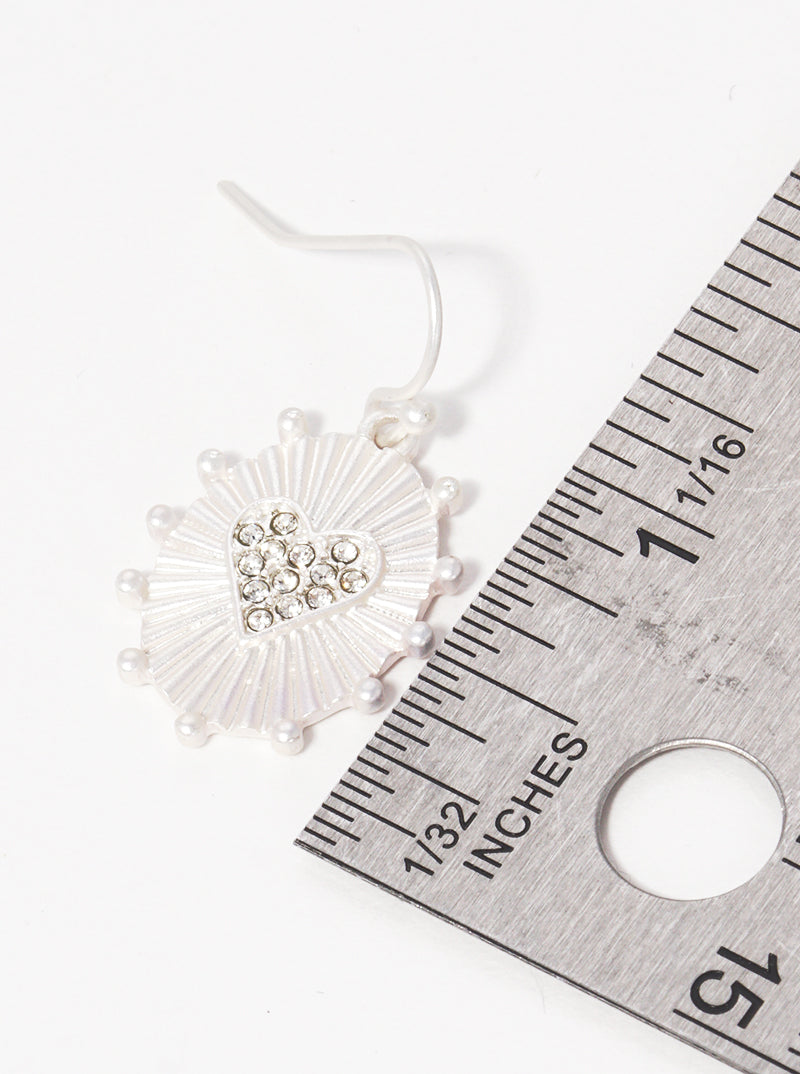 Crystal Pave Oval Heart Fish Hook Dangle Drop Earrings