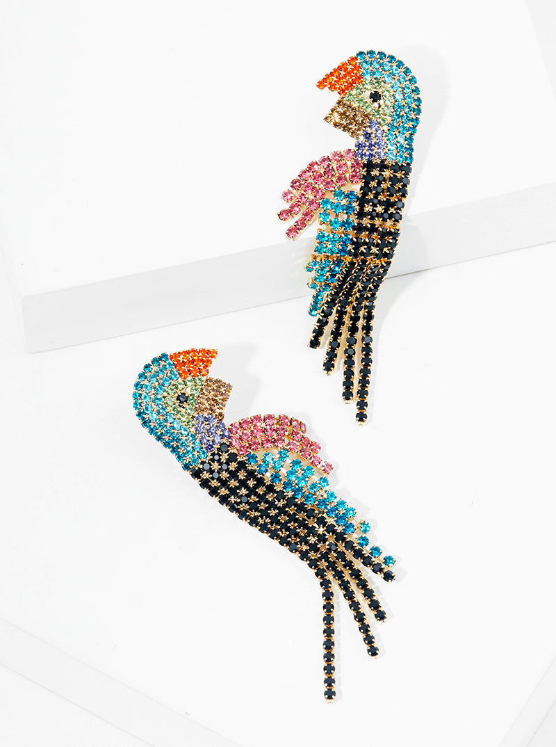 Crystal Pave Parrot Shape Fun Post Drop Earrings