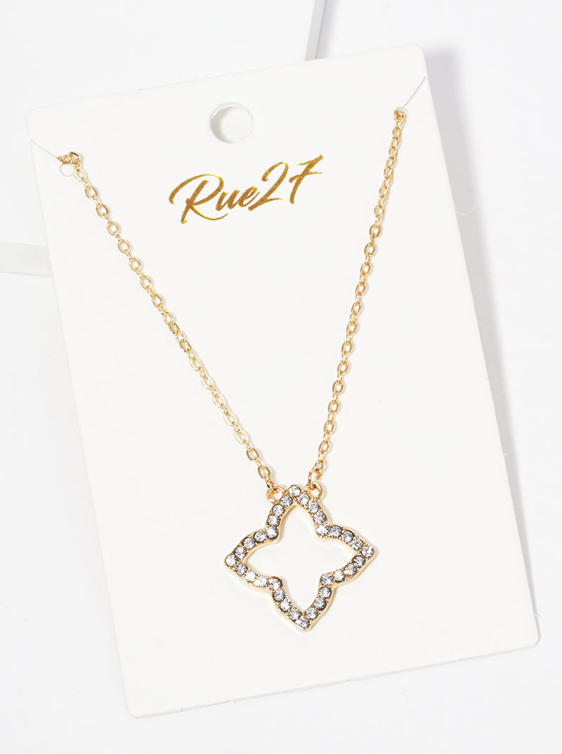 Crystal Pave Quatrefoil Pendant Necklace