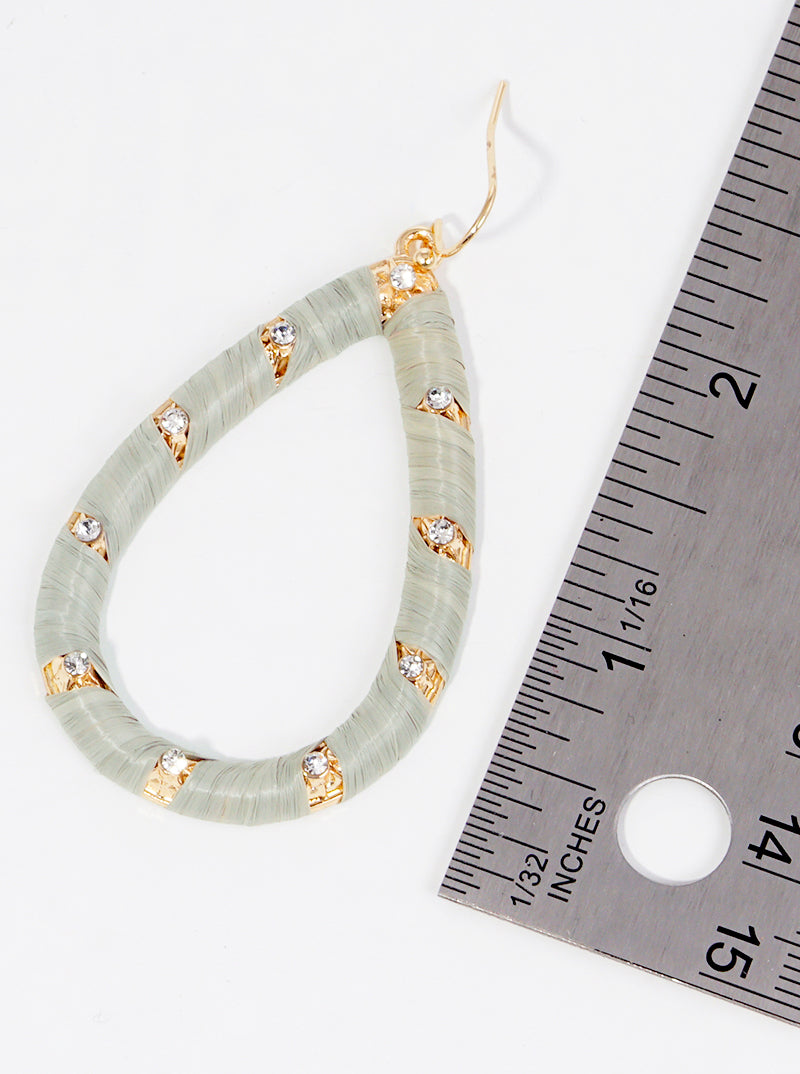 Crystal Pave Raffia Wrapped Teardrop Dangle Drop Earrings