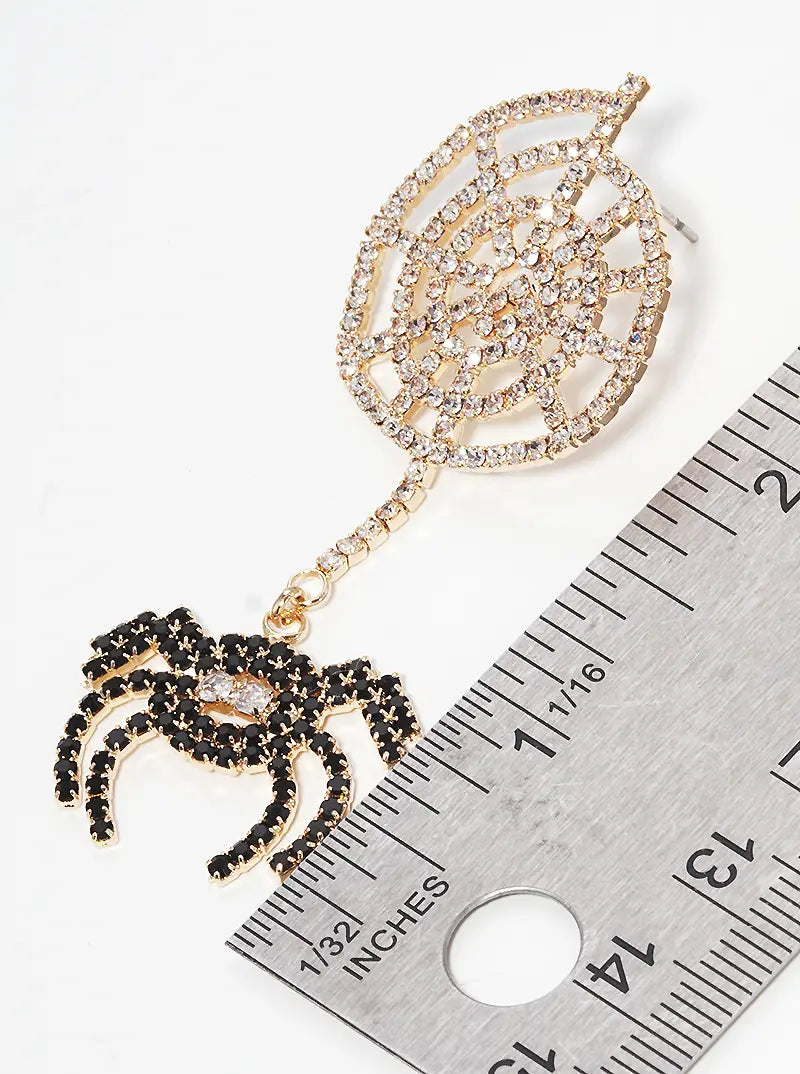 Crystal Pave Spider Web Halloween Themed Post Drop Earrings