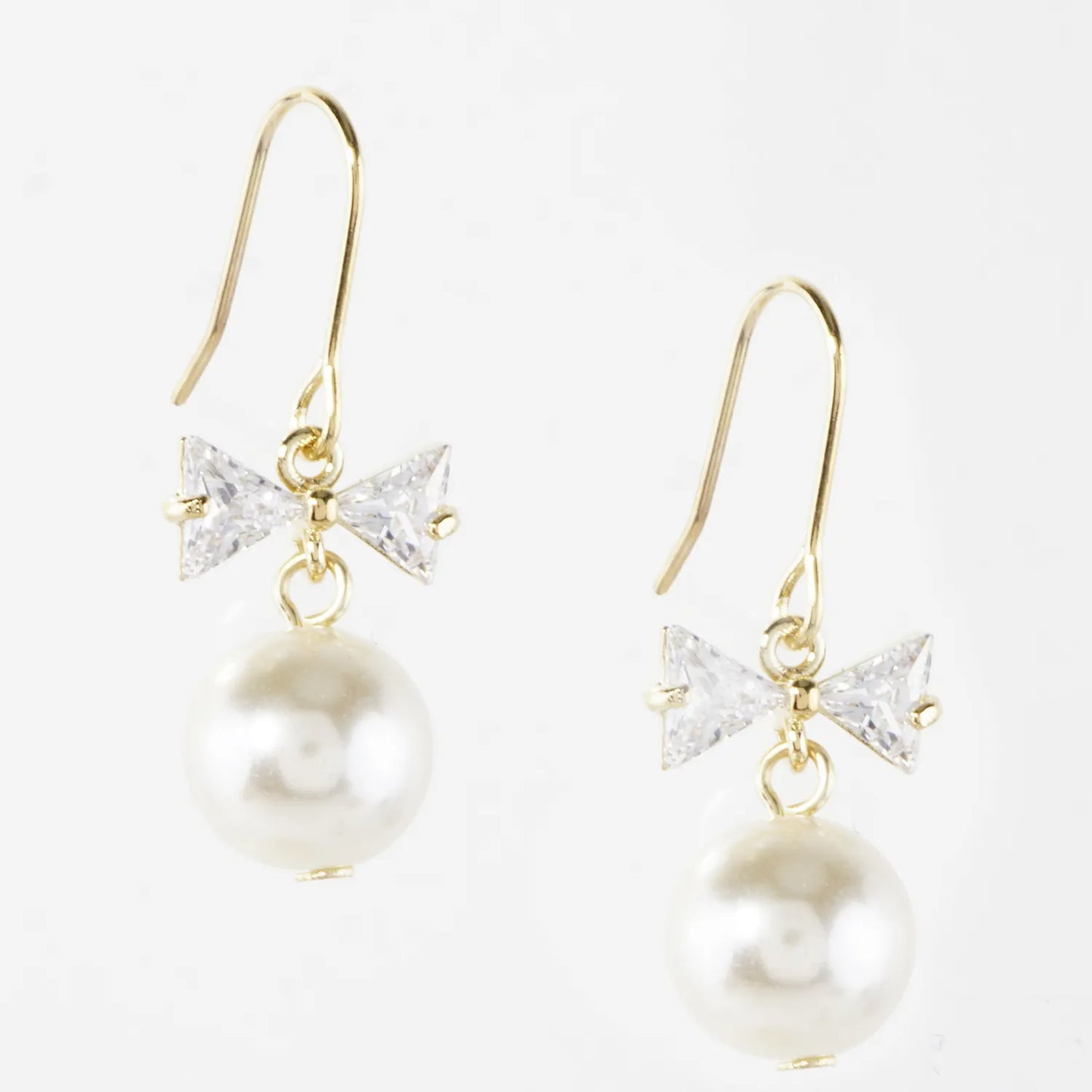Cubic Zirconia Bow Pearl Drop Earrings
