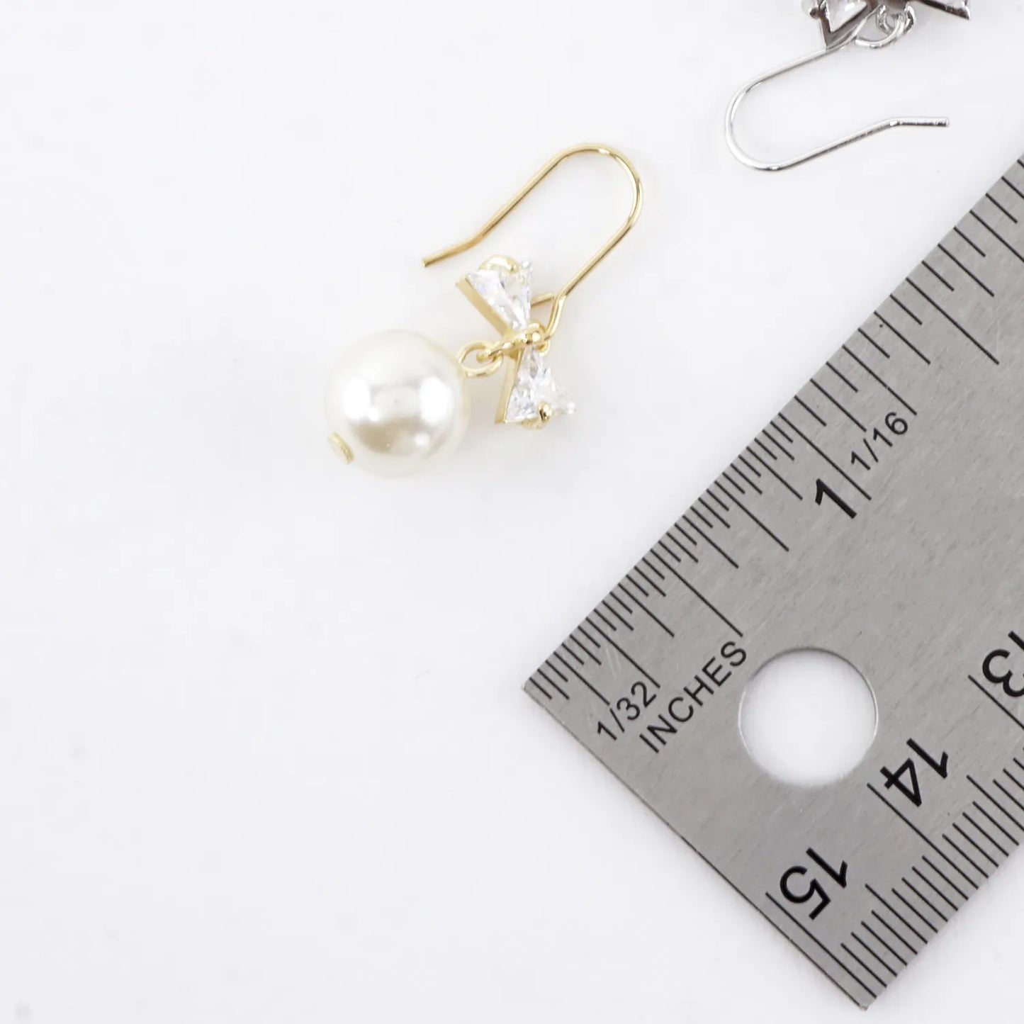 Cubic Zirconia Bow Pearl Drop Earrings