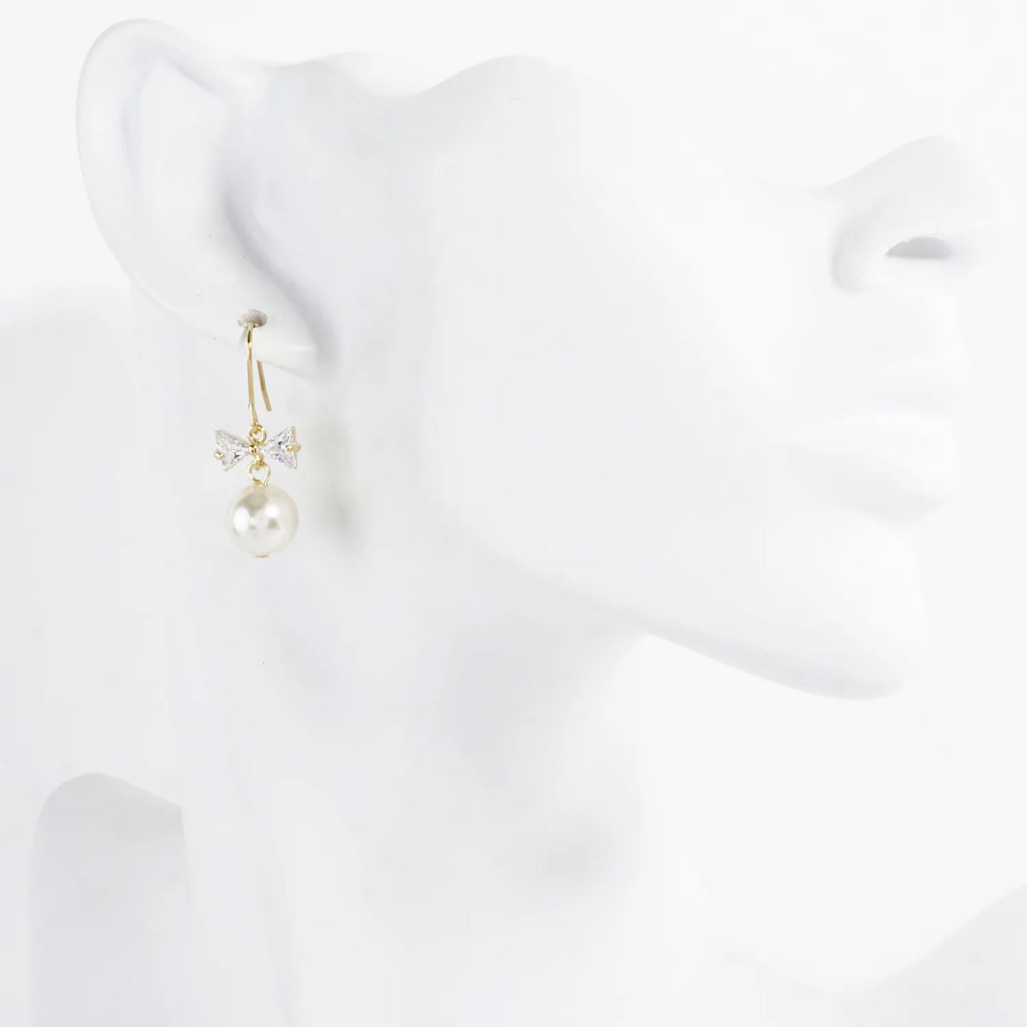 Cubic Zirconia Bow Pearl Drop Earrings