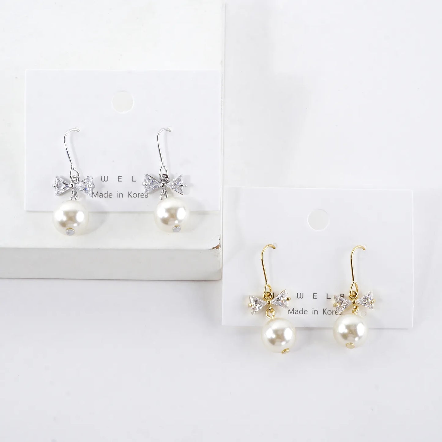 Cubic Zirconia Bow Pearl Drop Earrings