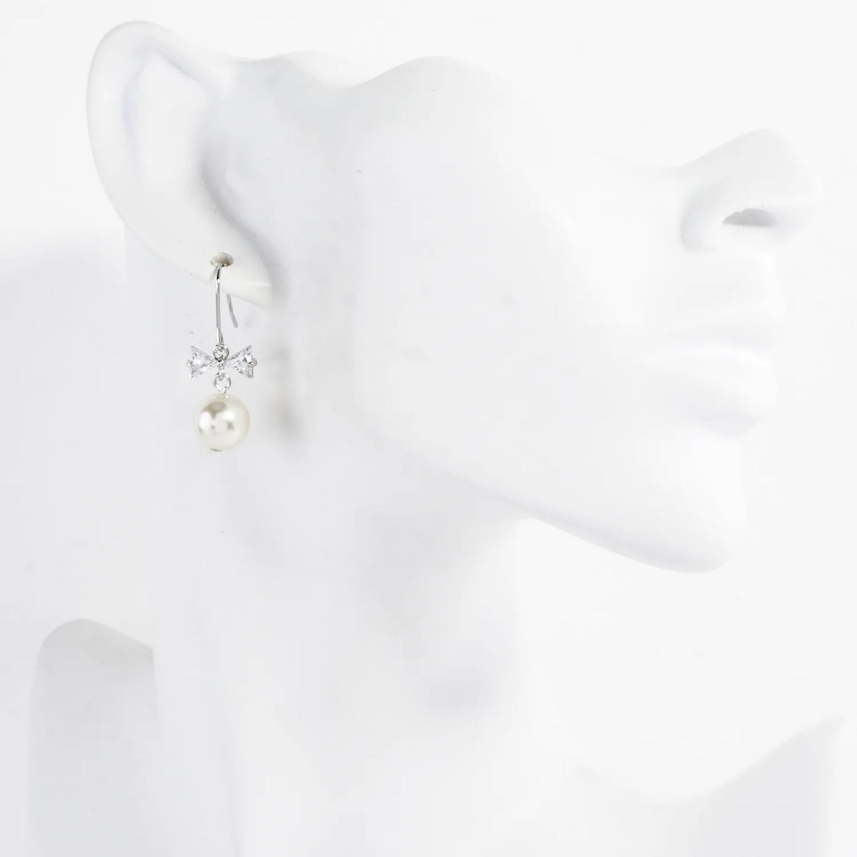 Cubic Zirconia Bow Pearl Drop Earrings