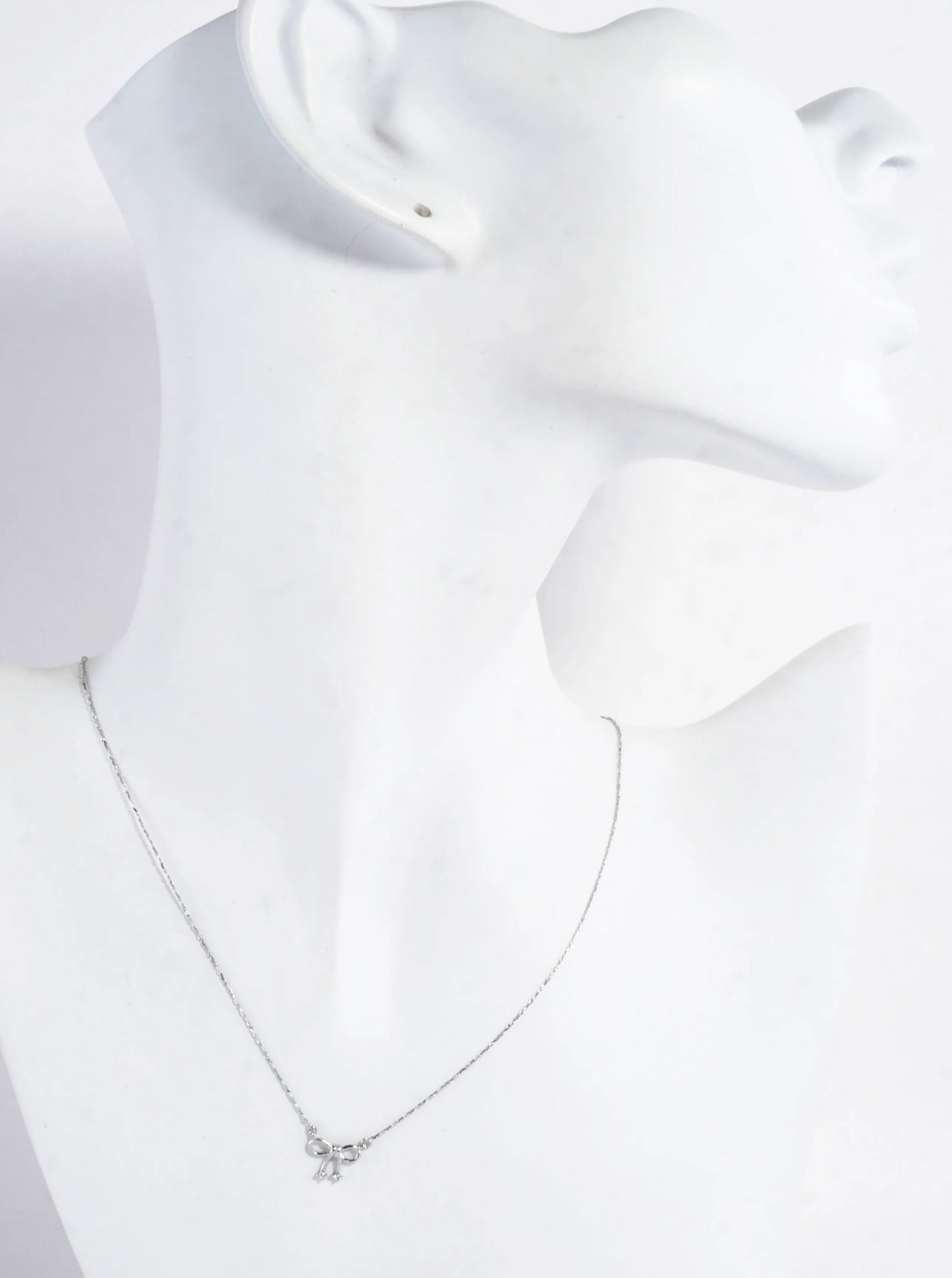 Cubic Zirconia Bow Ribbon Pendant Brass Necklace