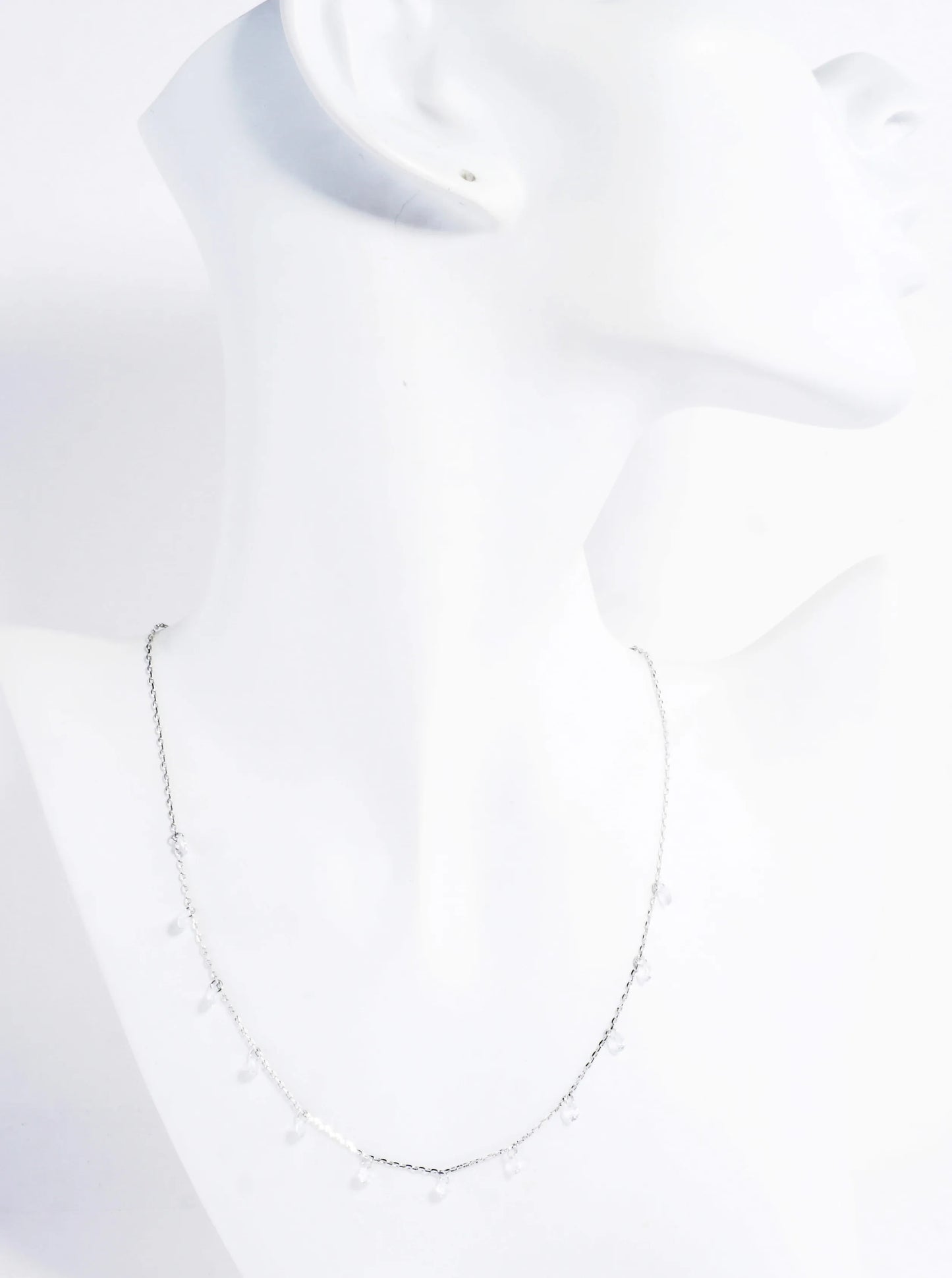 Cubic Zirconia Drop Skinny Brass Chain Necklace