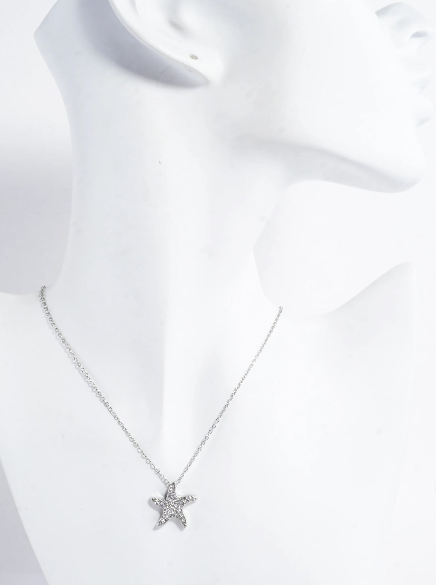 Cubic Zirconia Pave Brass Starfish Necklace