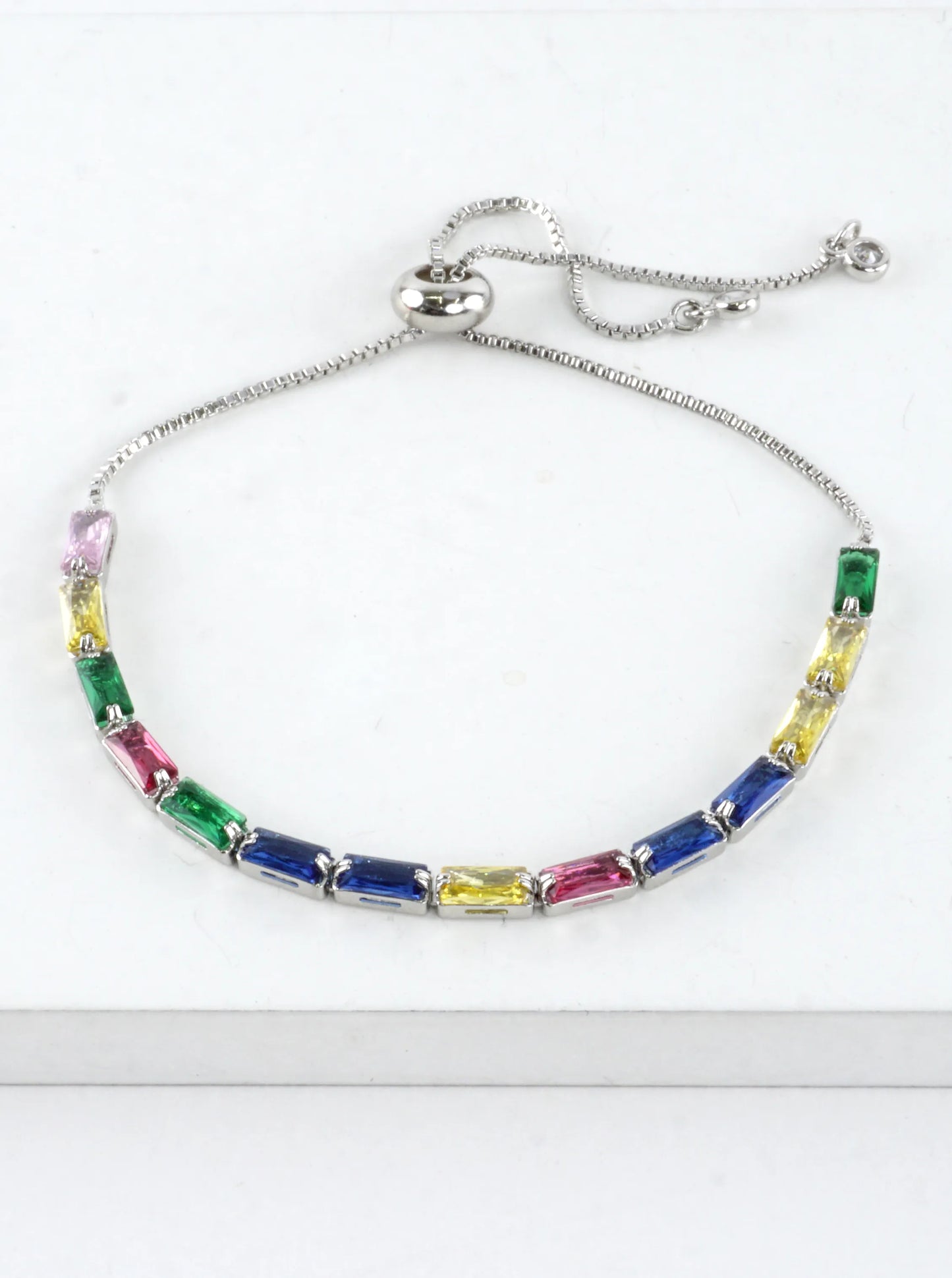 Cubic Zirconia Rectangle 3mm Pull Tie Bracelet
