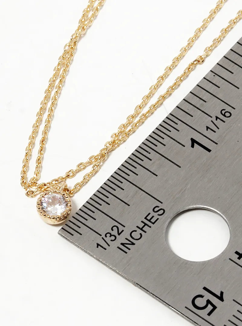 Cubic-Zirconia Stone Pendant 18K-Gold-Dipped Layered Necklace