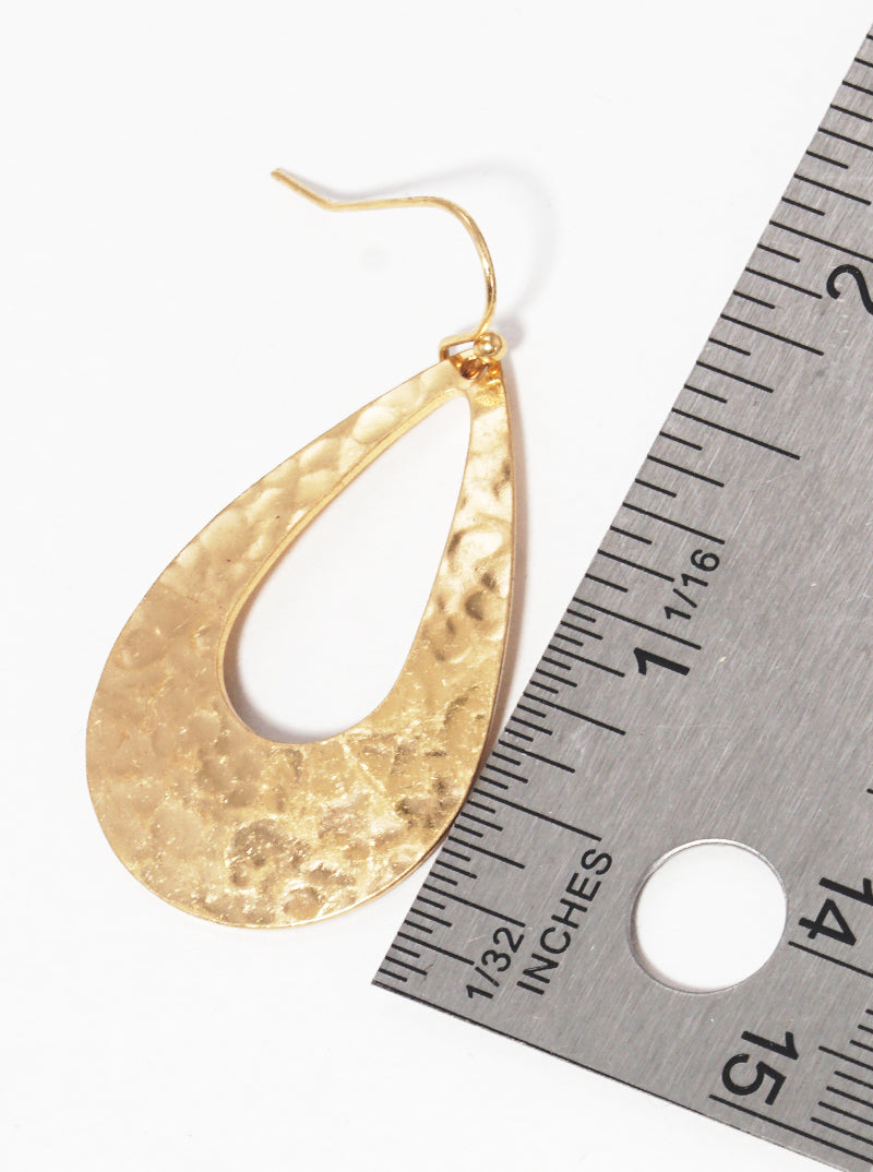 Cut Out Curved Hammered Metal Teardrop Dangle Drop Earrings