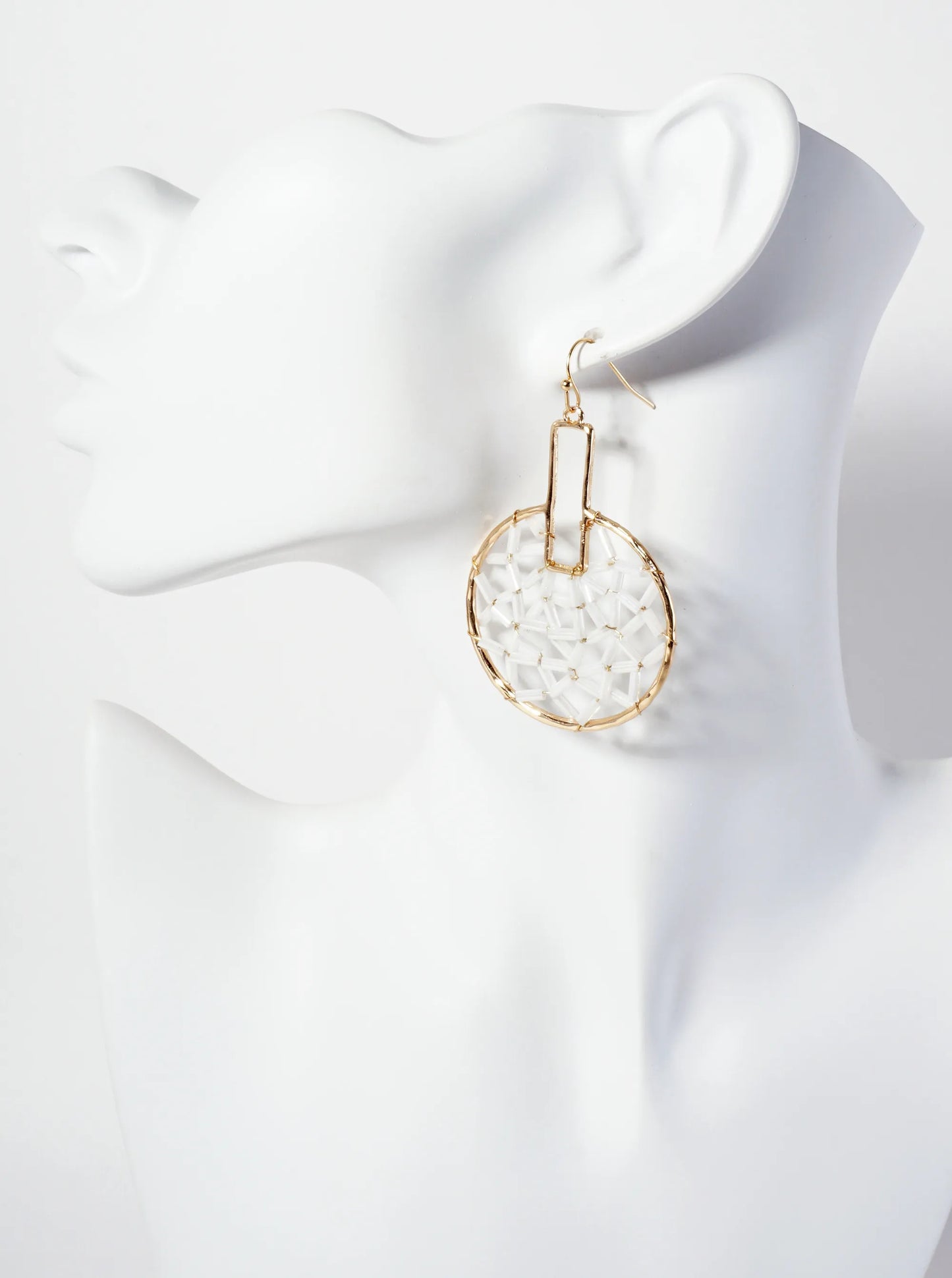 Cylinder-Beads Wire-Wrapped Geometric Statement Earrings