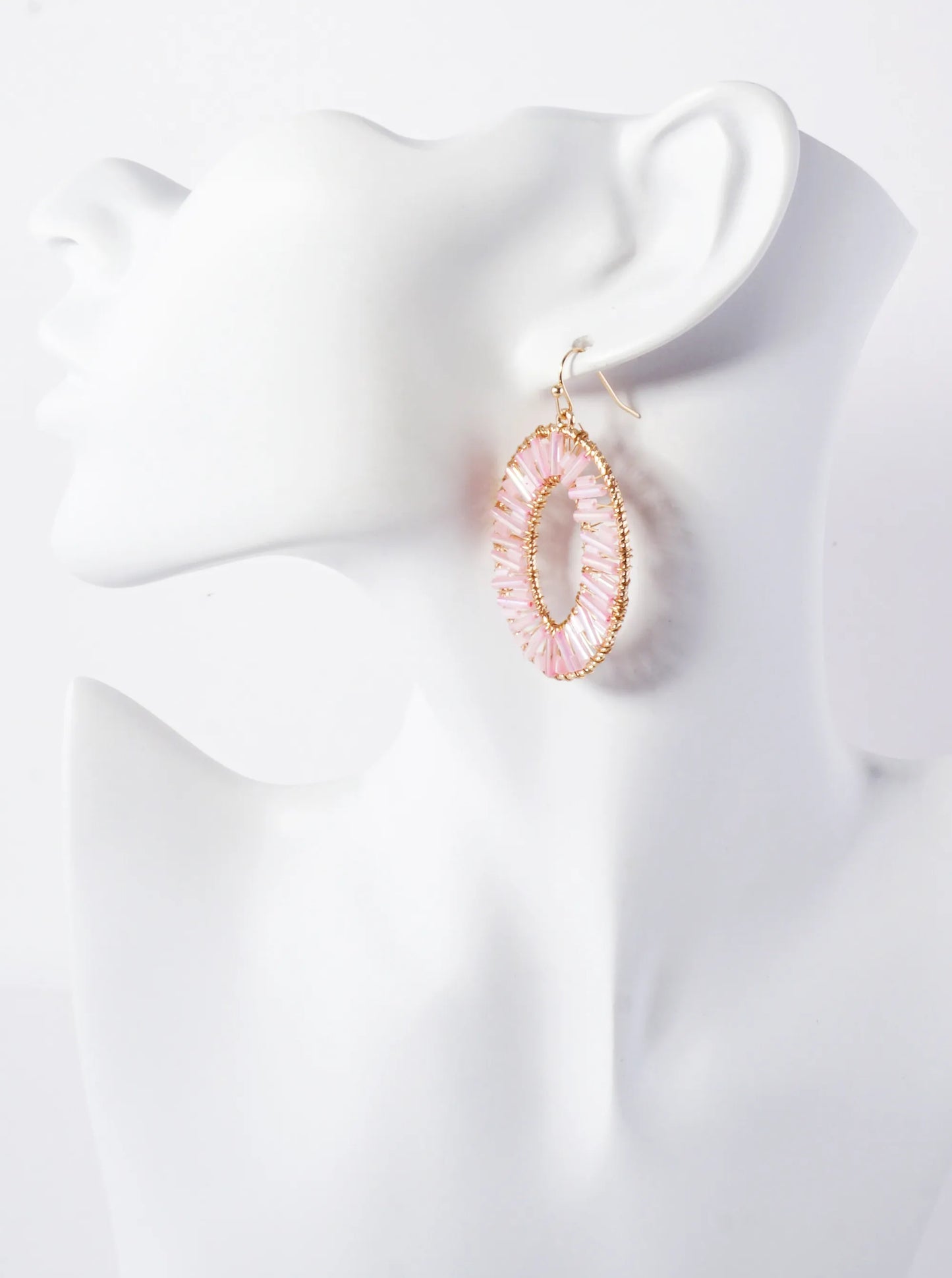 Cylinder Beads Wire Wrapped Oval Dangle Earrings