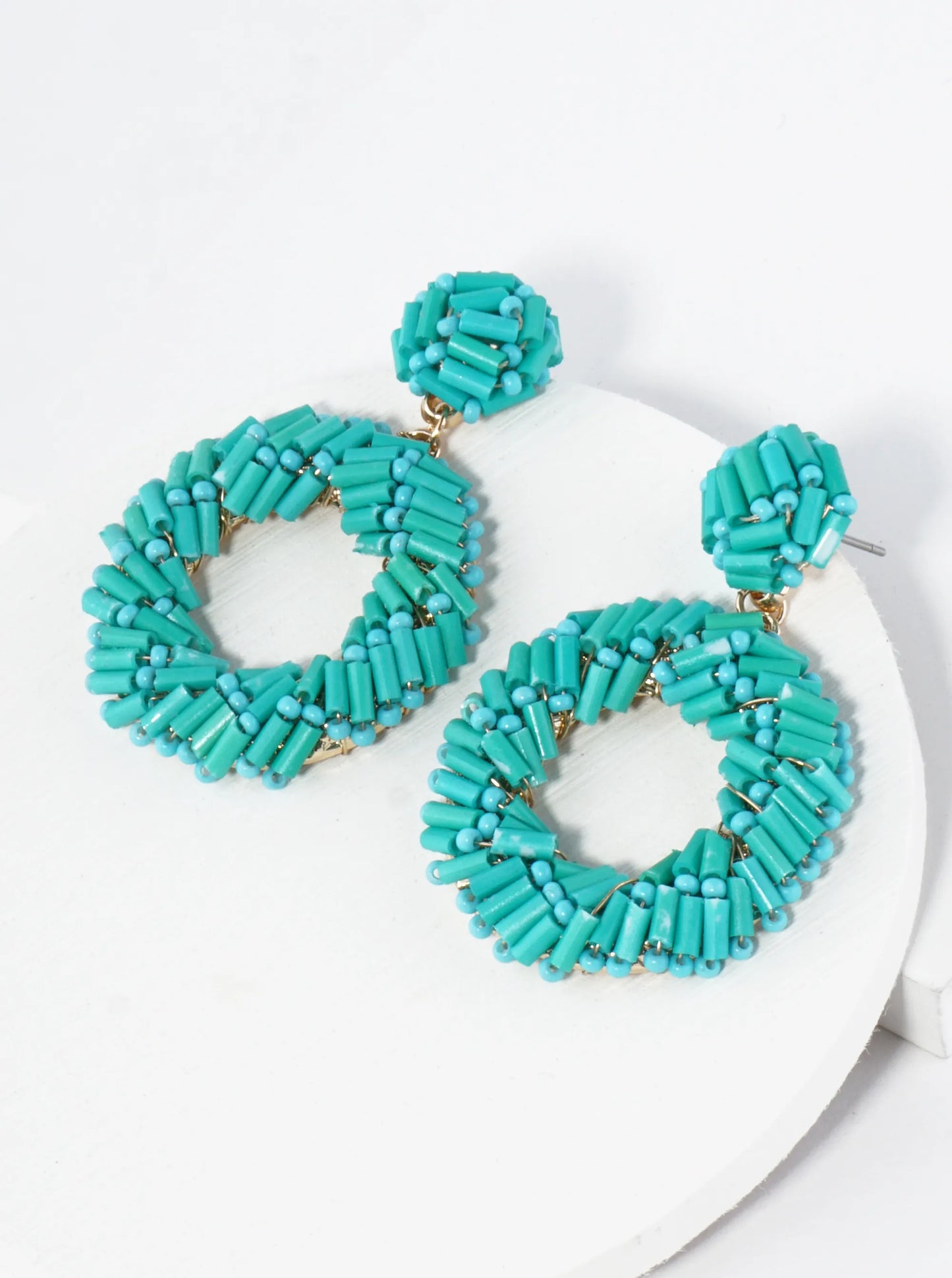 Cylinder Beads Wired Circle Dangle Drop Earrings