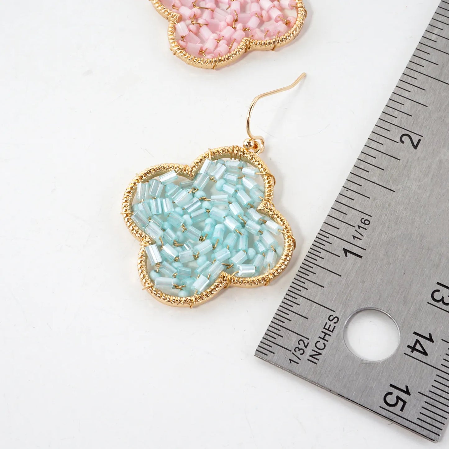 Cylinder Seed-Beads Wire-Wrapped Quatrefoil Earrings