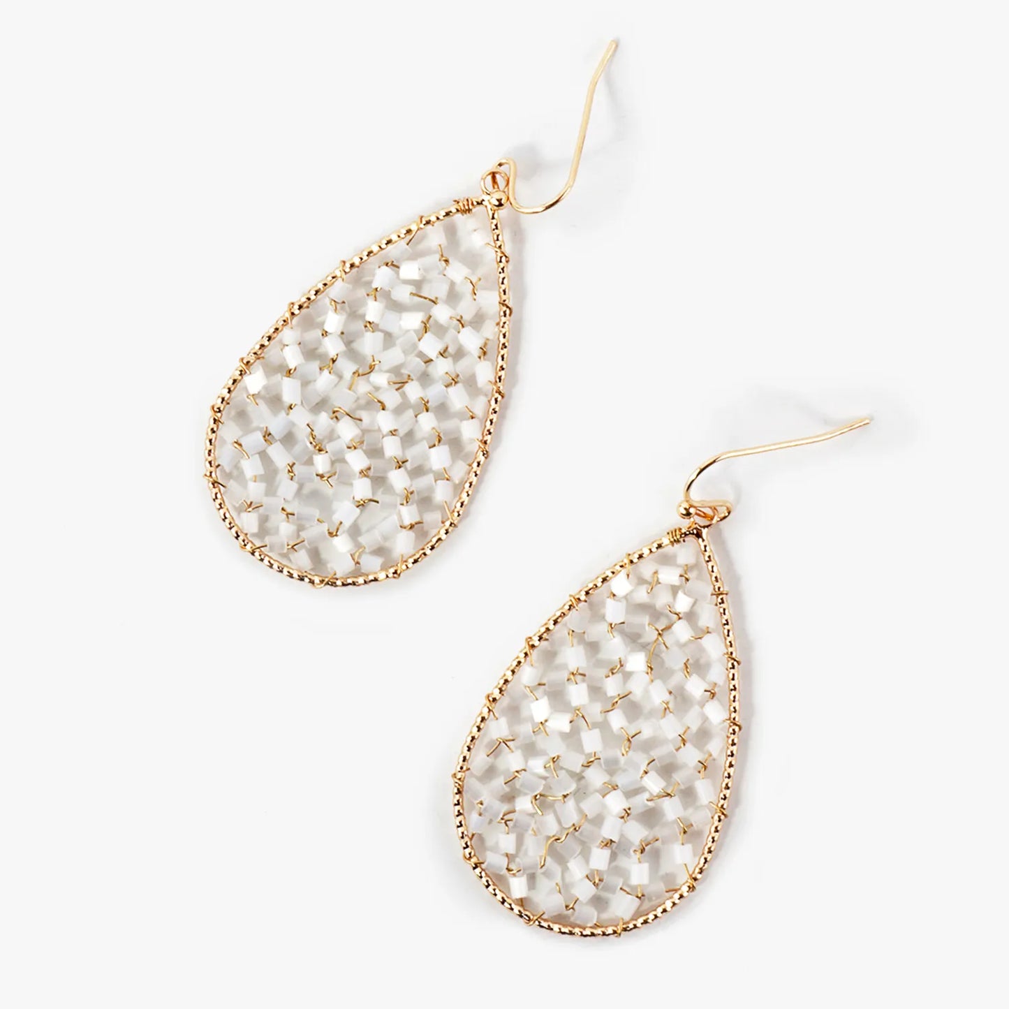 Cylinder Seed-Beads Wire Wrapped Teardrop Earrings