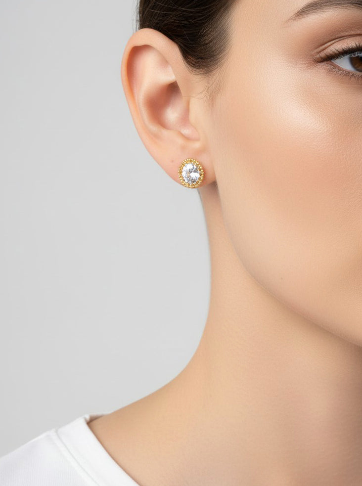 14K-Gold Dipped Halo Crystal Stud Earrings