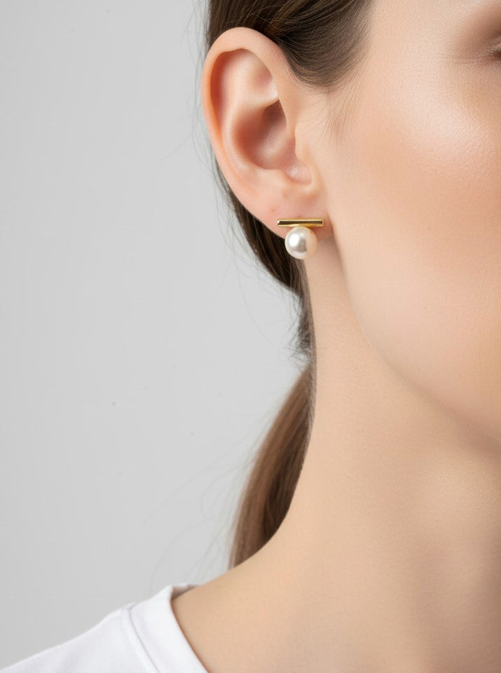 14K-Gold Dipped Pearl Bar Stud Earrings