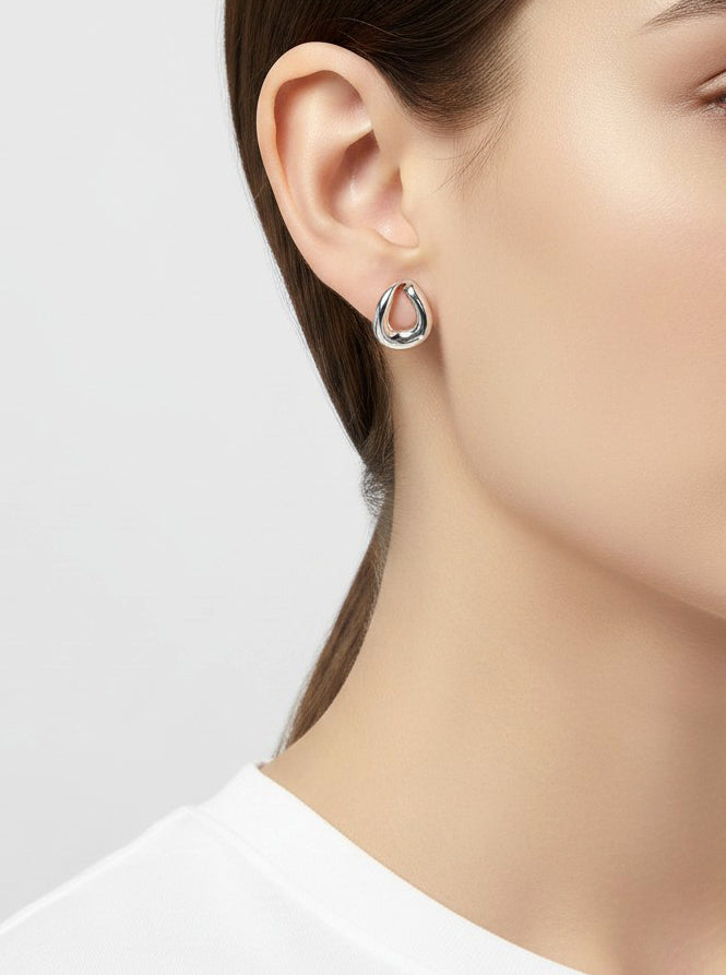 14K-Gold Dipped Organic Oval Stud Earrings