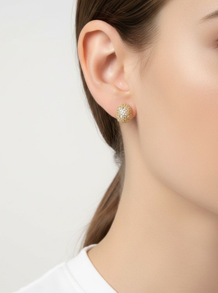 14K-Gold Dipped Pave Dome Stud Earrings