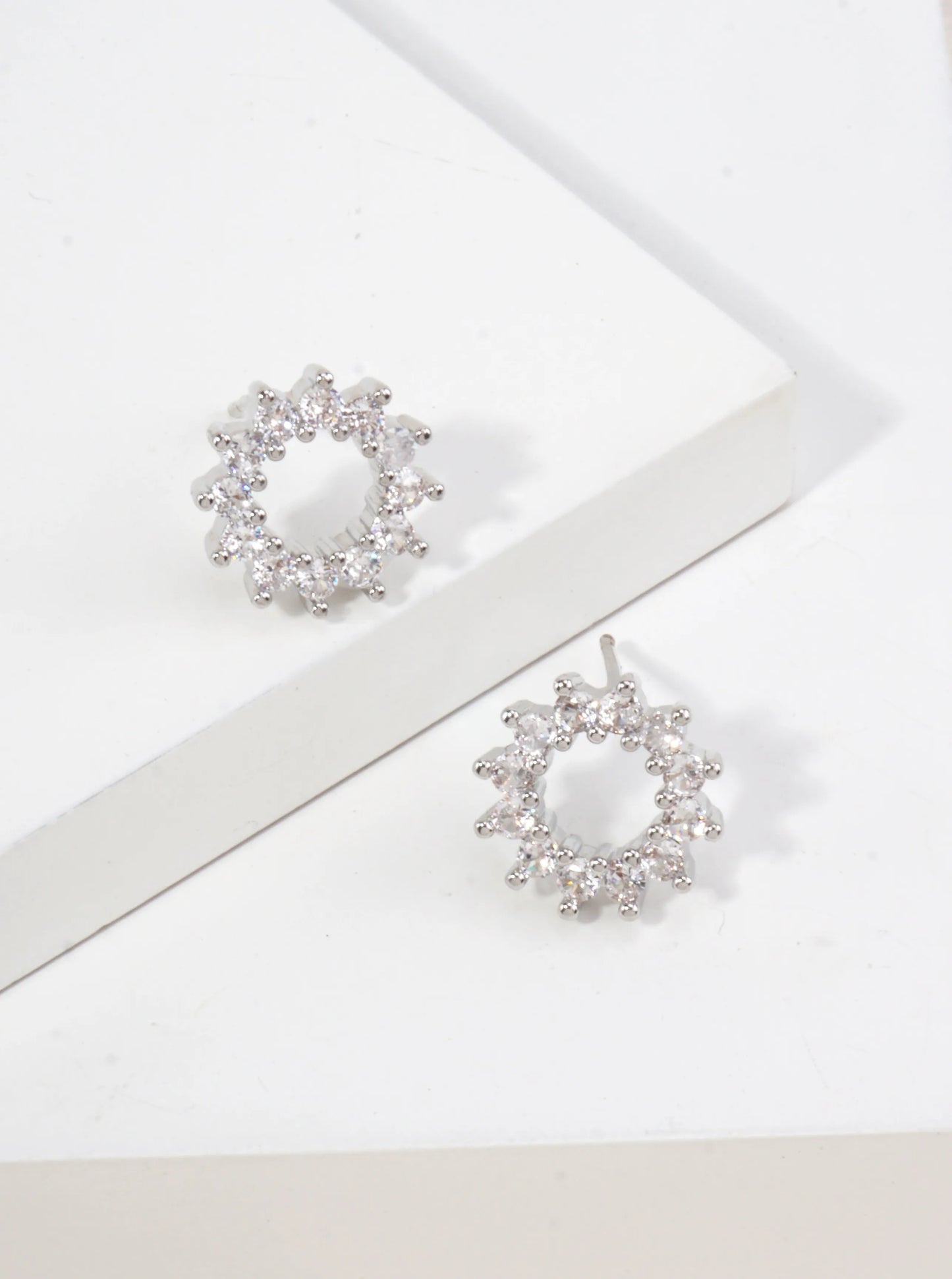 14K Gold Dipped CZ Open Circle Stud Earrings