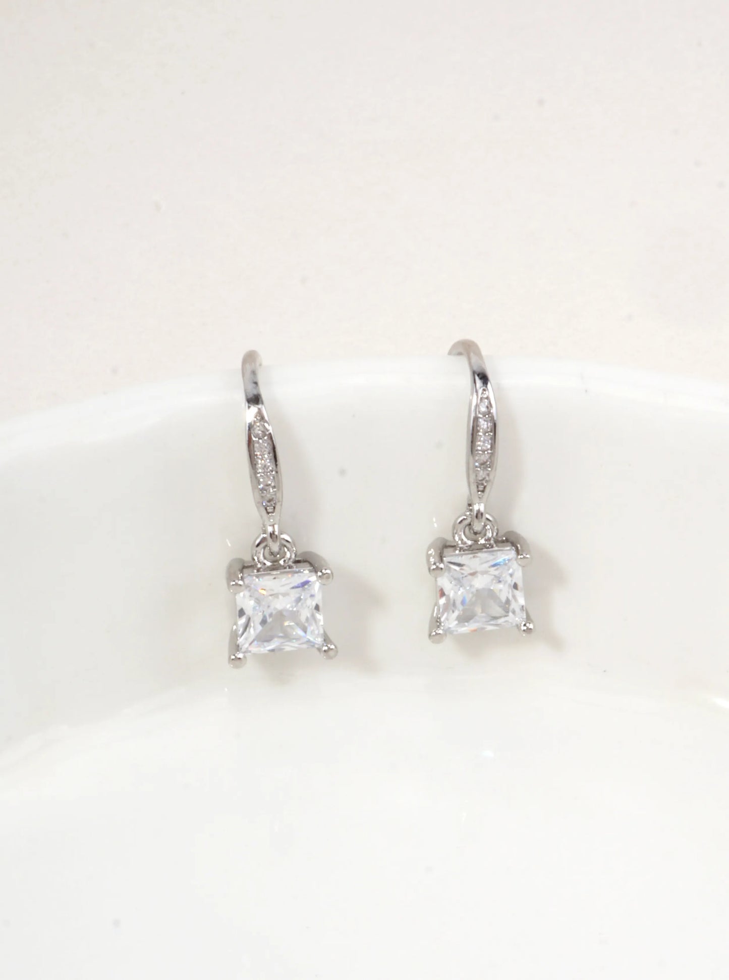 14K Gold-Dipped Princess CZ Drop Earrings