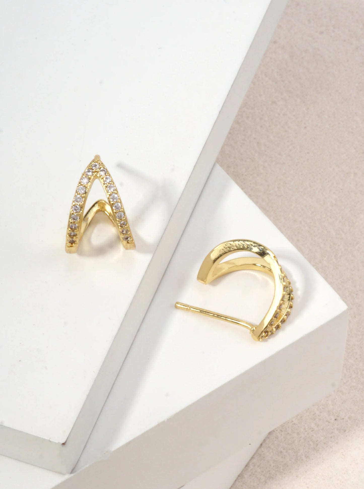 14K Gold Dipped CZ Chevron Ear Cuff Earrings