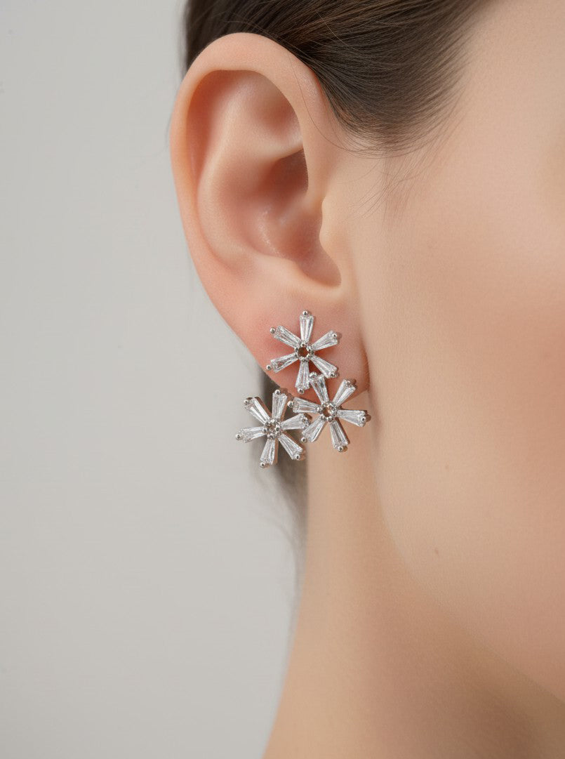 14K Gold-Dipped CZ Floral Stud Earrings
